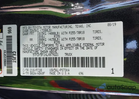 2020 Toyota Tundra Sr5 from USA, damaged, VIN 5TFDY5F1XLX879221